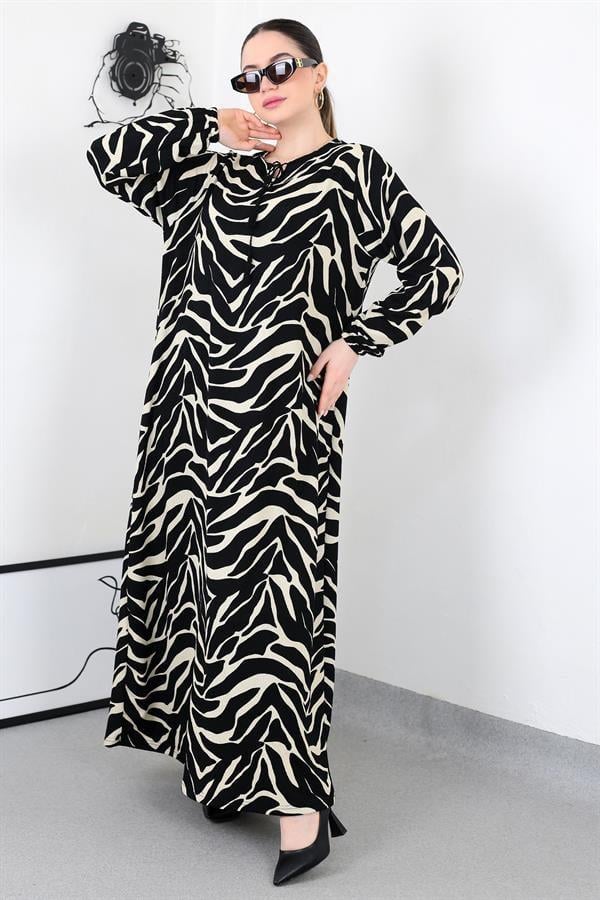 PÜSKÜLLÜ ZEBRA BATTAL ELBİSE 8461