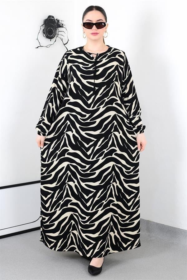 PÜSKÜLLÜ ZEBRA BATTAL ELBİSE 8461