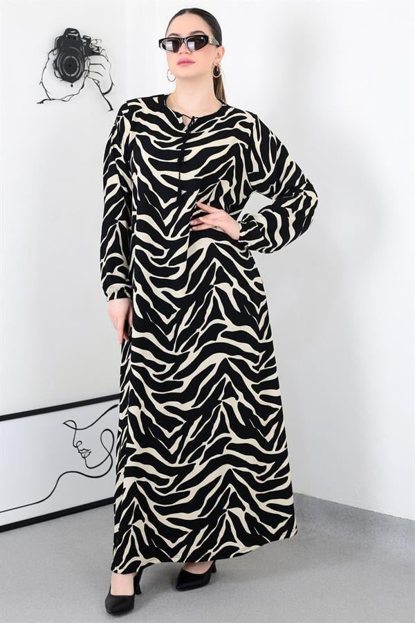PÜSKÜLLÜ ZEBRA BATTAL ELBİSE 8461