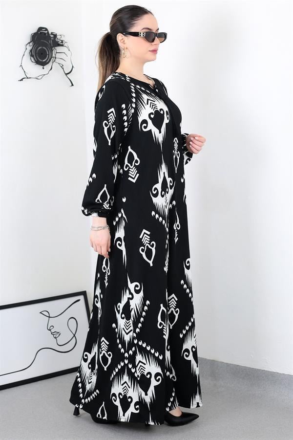 SİYAH BOHO PÜSKÜLLÜ BATTAL ELBİSE8461