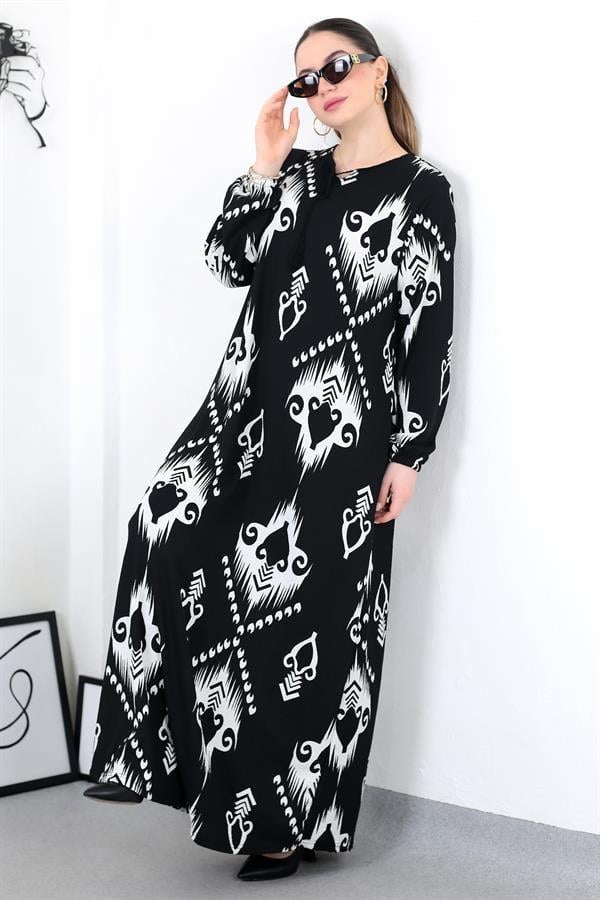 SİYAH BOHO PÜSKÜLLÜ BATTAL ELBİSE8461