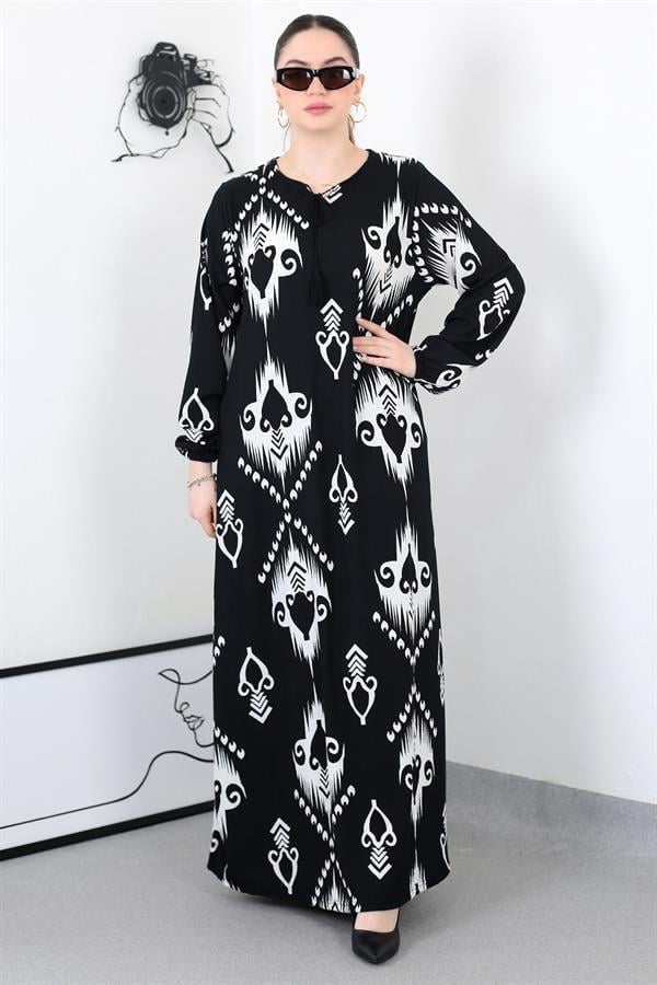 SİYAH BOHO PÜSKÜLLÜ BATTAL ELBİSE8461