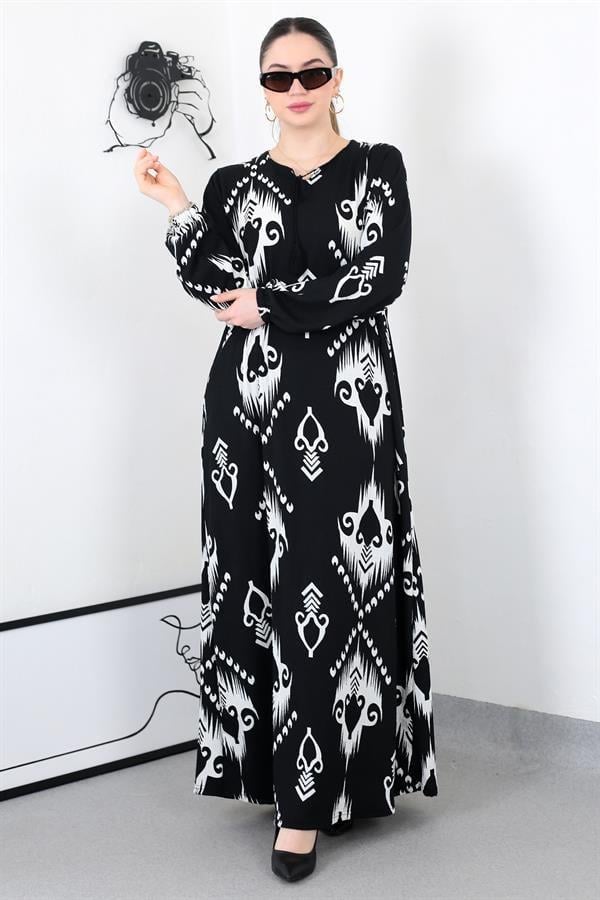 SİYAH BOHO PÜSKÜLLÜ BATTAL ELBİSE8461
