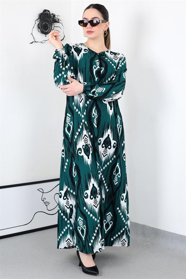 ZÜMRÜT BOHO PÜSKÜLLÜ BATTAL ELBİSE8461