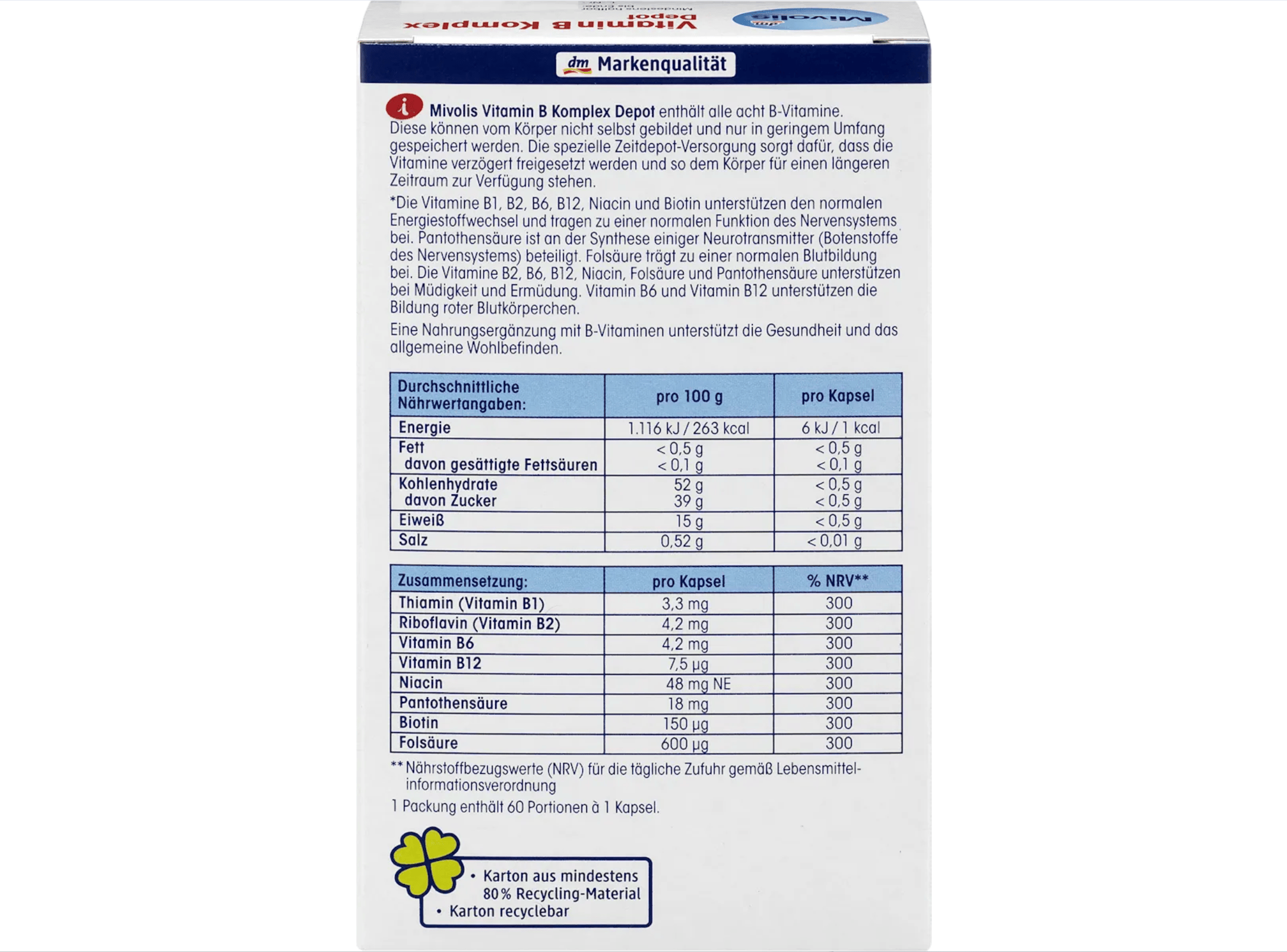 Vitamin B Komplex Depot, Kapseln 60 St., 33 g