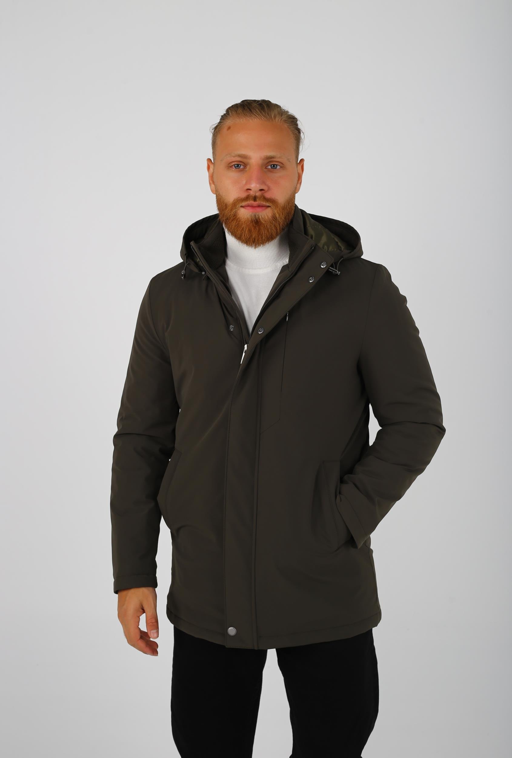 Brango Haki Mont - Kapşonlu, Slimfit, Kışlık