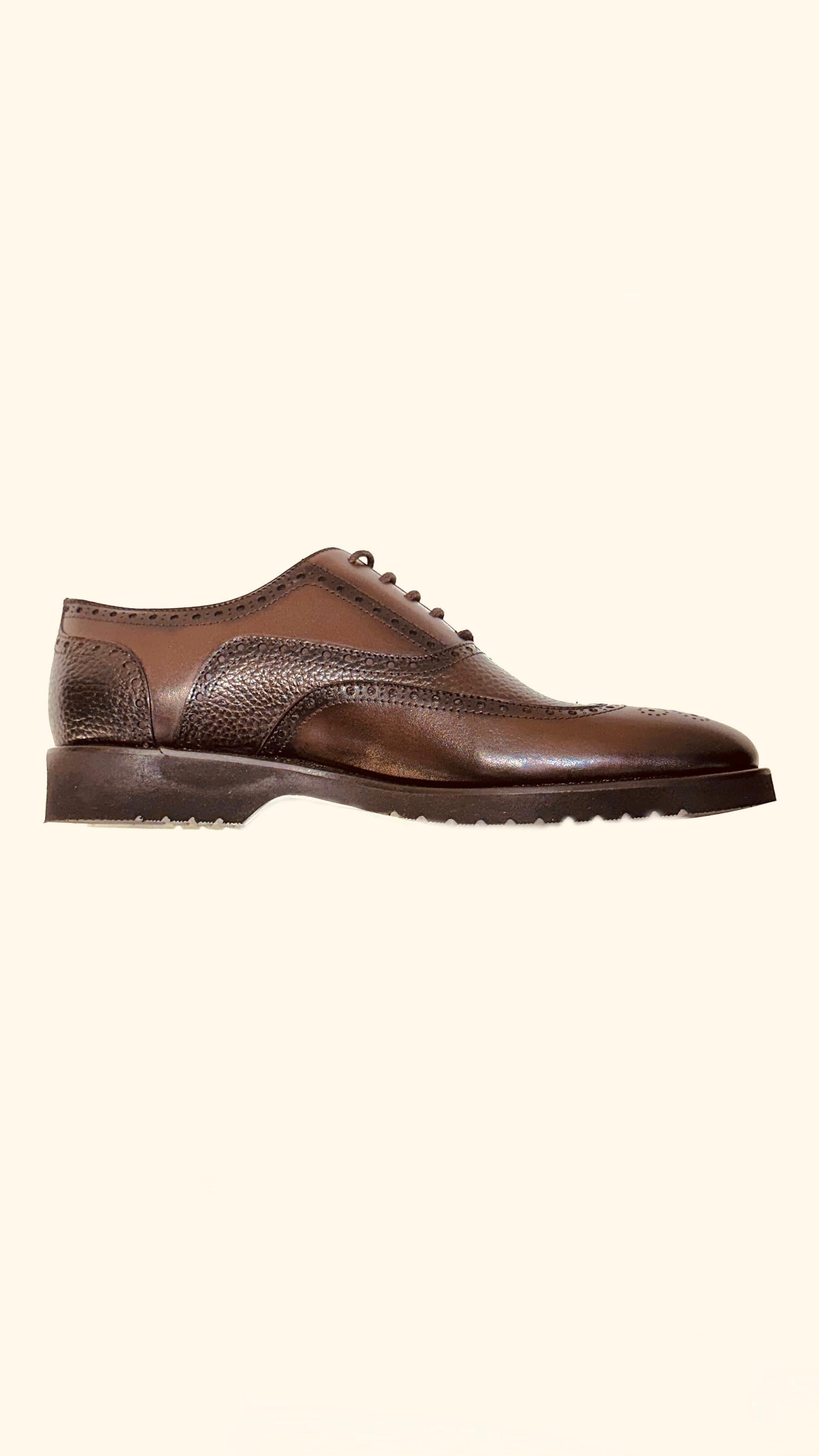 Elevli Hakiki Deri Brogue Eva Taban Erkek Oxford Ayakkabı Kahverengi