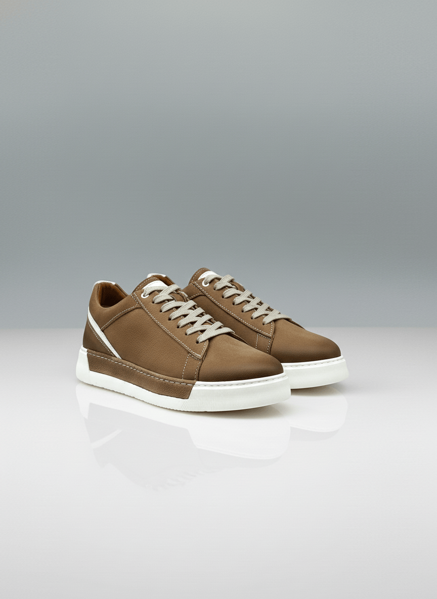 Erkek BEJ Sneaker Deri Ayakkabı