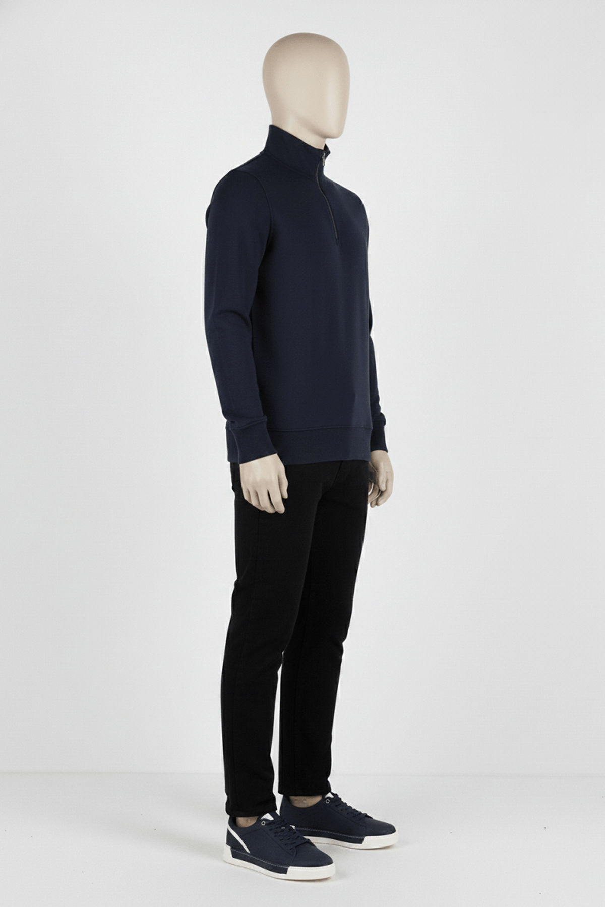 Erkek Dik Yaka Fermuarlı Slim Fit Sweatshirt LACİVERT