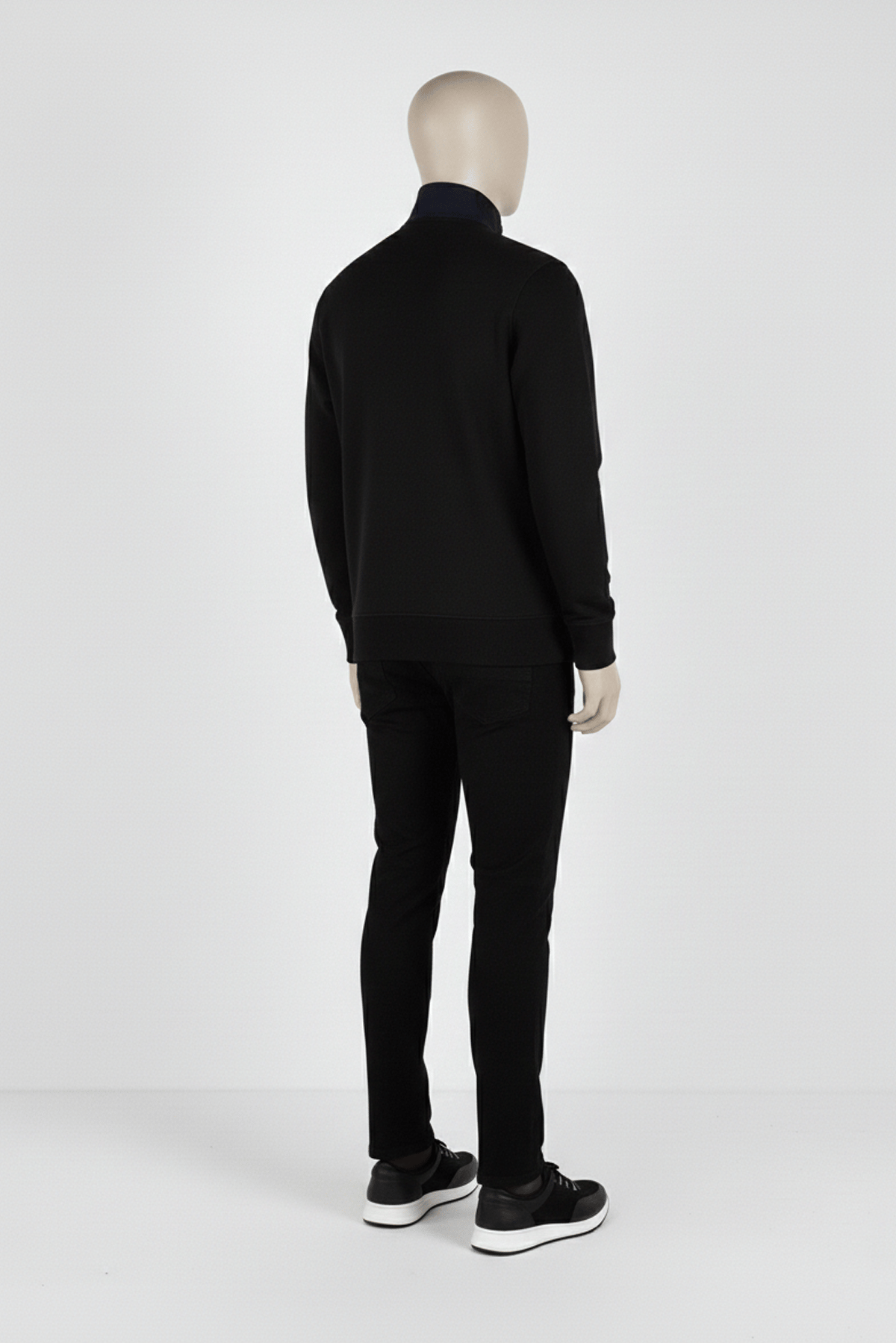 Erkek Dik Yaka Fermuarlı Slim Fit Sweatshirt SİYAH