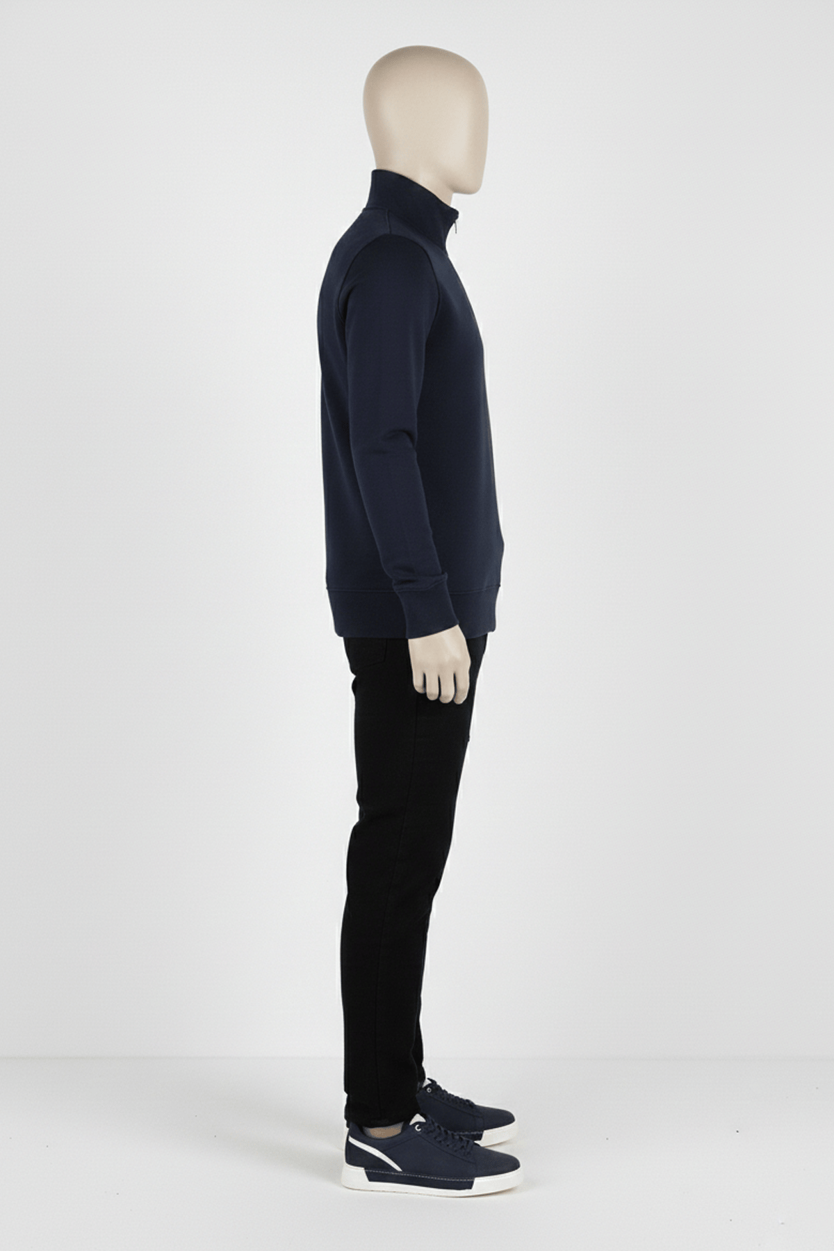Erkek Dik Yaka Fermuarlı Slim Fit Sweatshirt LACİVERT