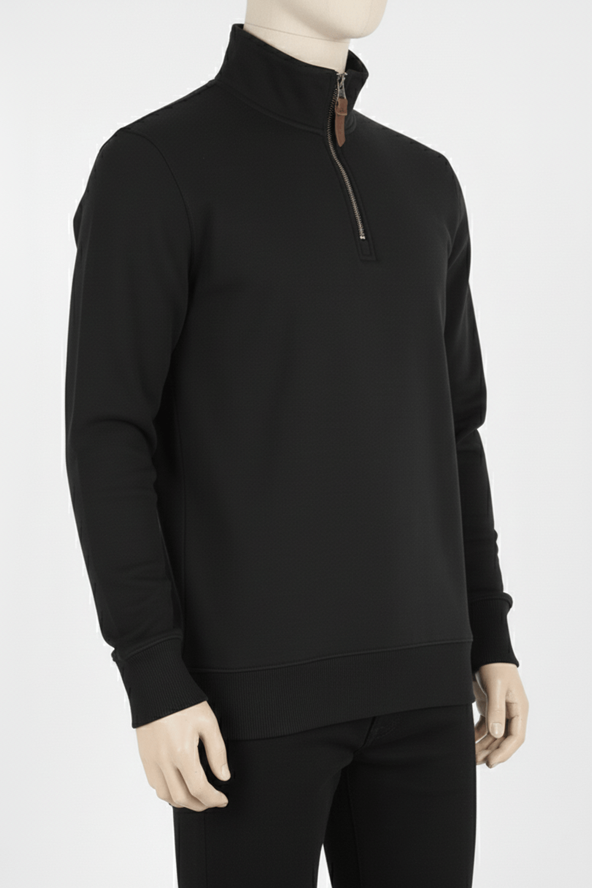 Erkek Dik Yaka Fermuarlı Slim Fit Sweatshirt SİYAH