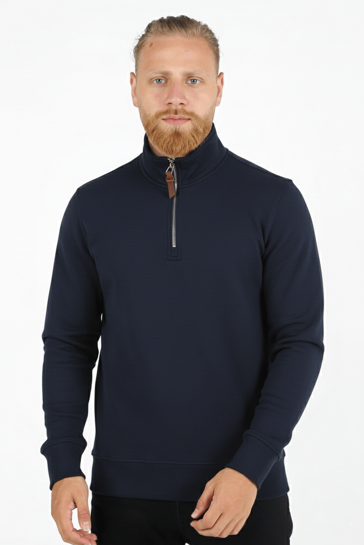 Erkek Dik Yaka Fermuarlı Slim Fit Sweatshirt LACİVERT