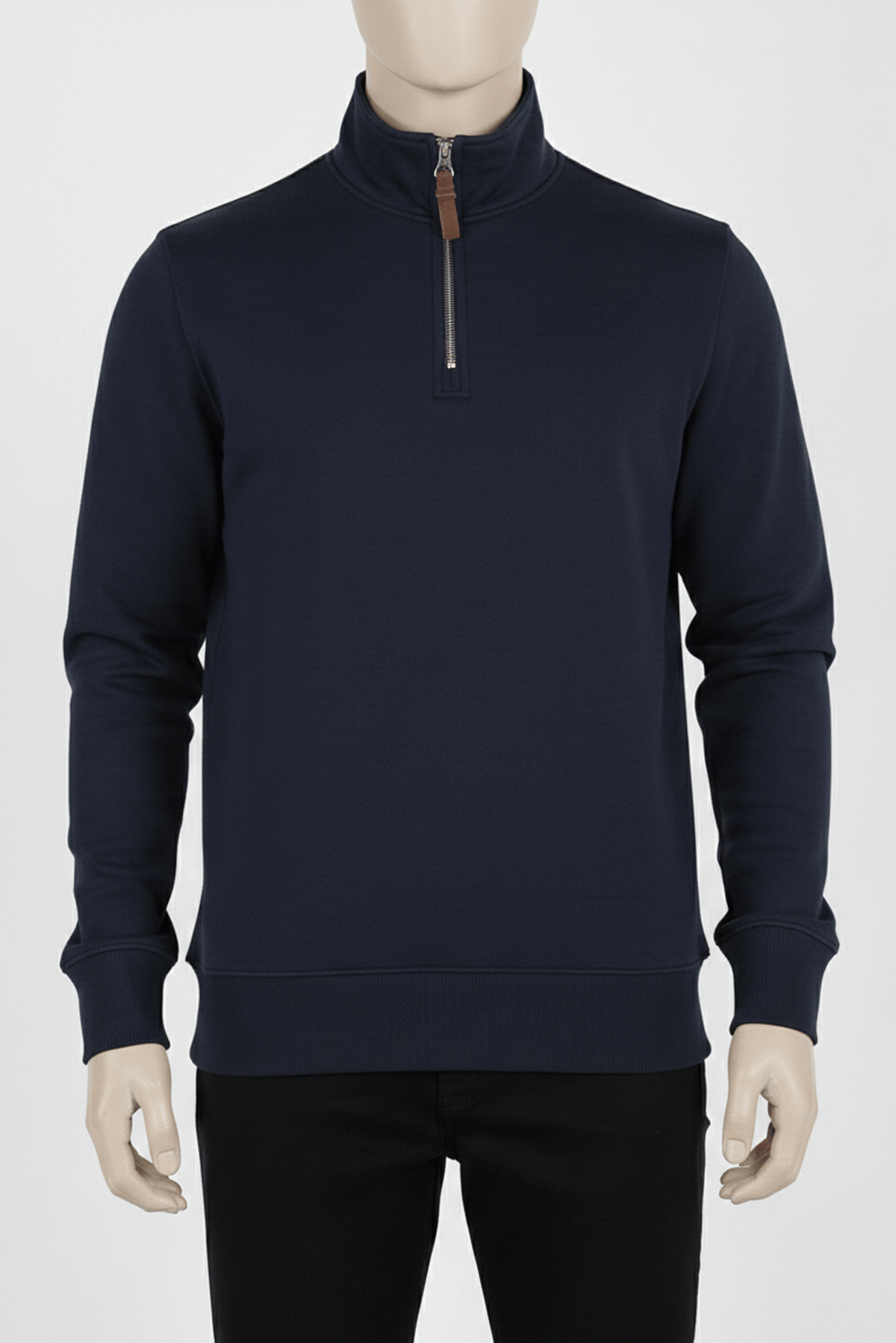 Erkek Dik Yaka Fermuarlı Slim Fit Sweatshirt LACİVERT