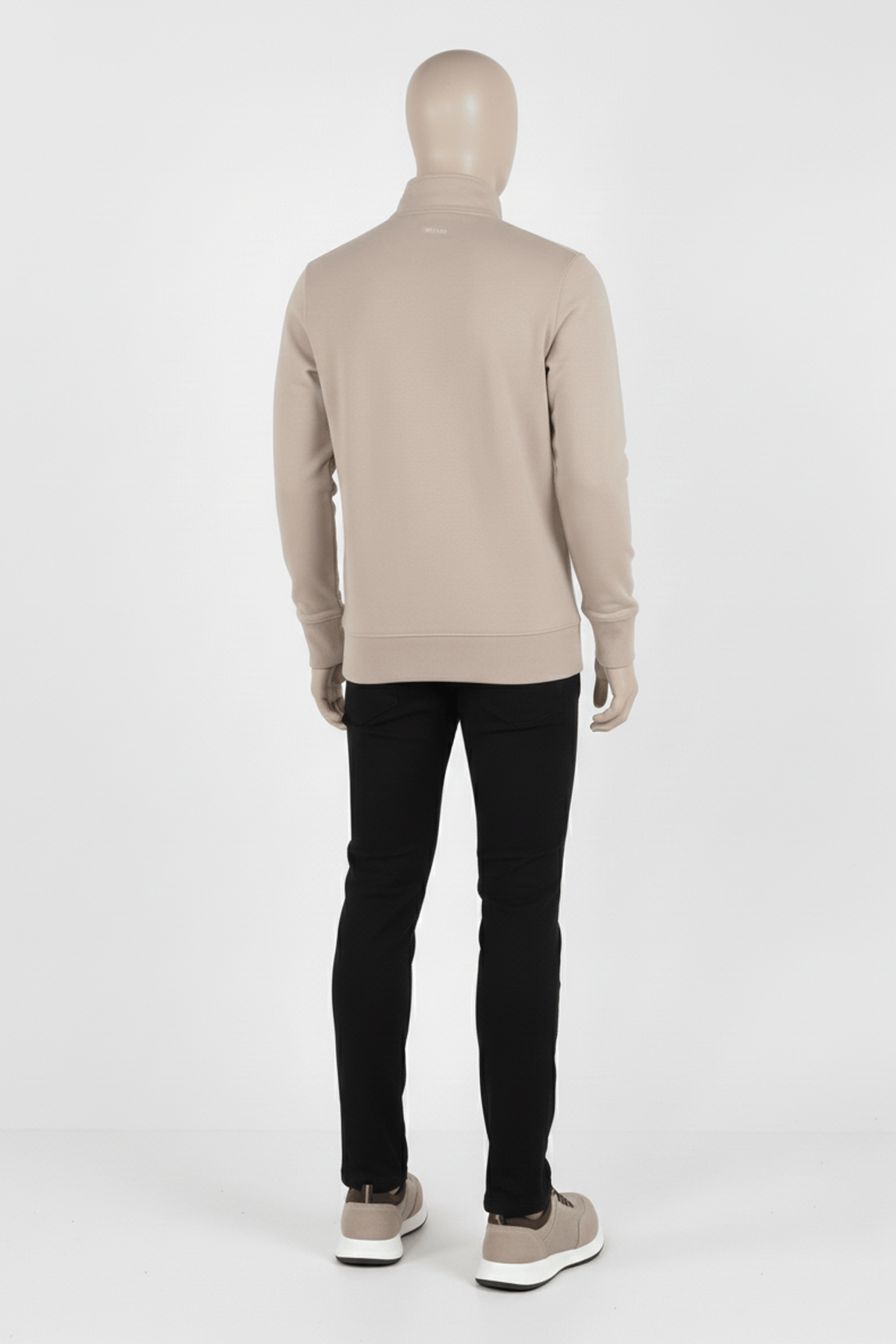 Erkek Dik Yaka Fermuarlı Slim Fit Sweatshirt BEJ