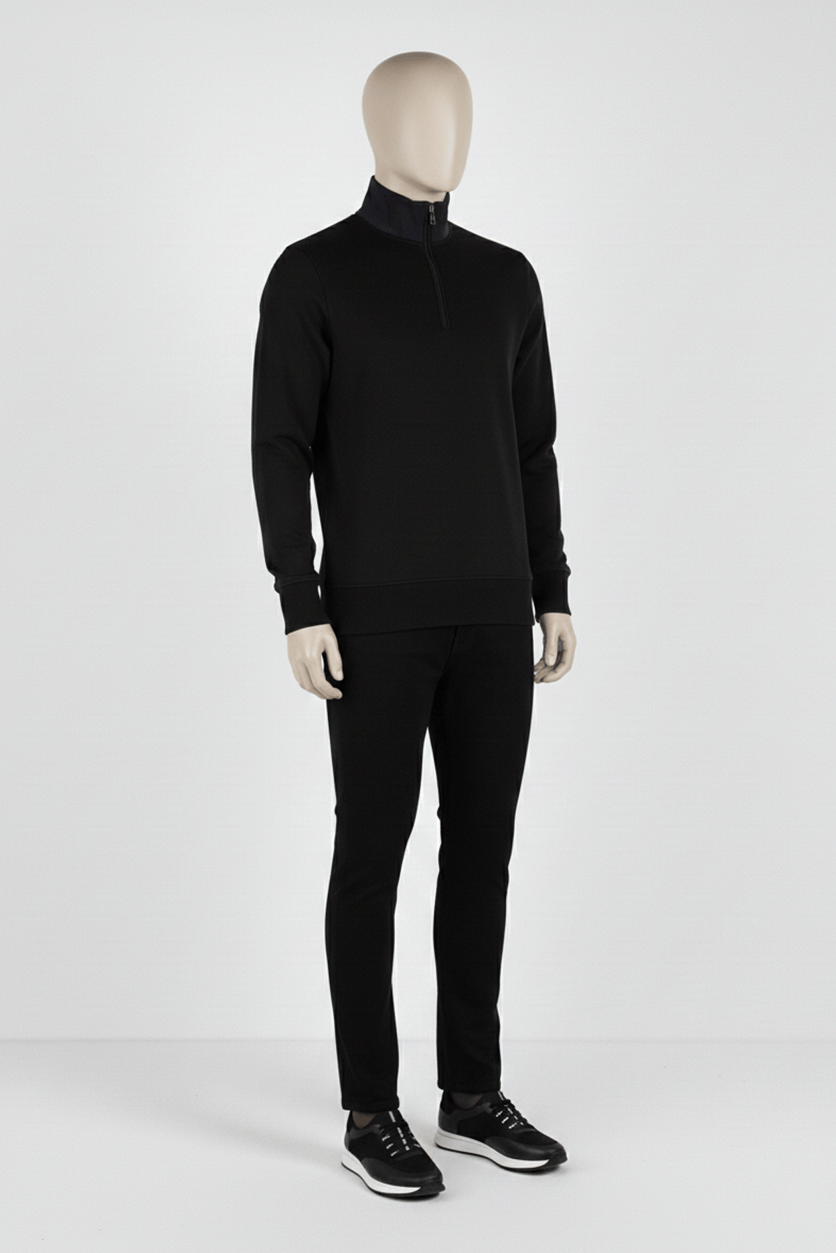 Erkek Dik Yaka Fermuarlı Slim Fit Sweatshirt SİYAH