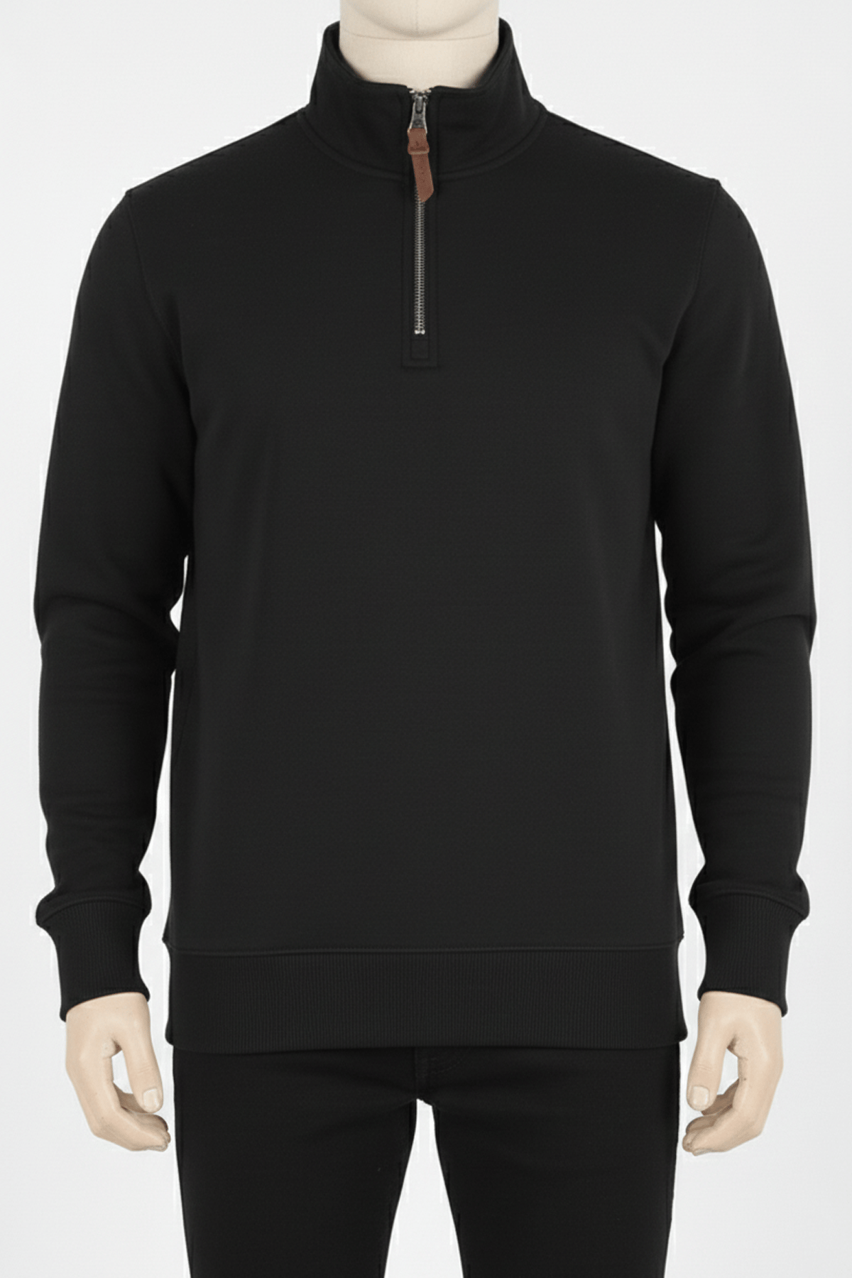 Erkek Dik Yaka Fermuarlı Slim Fit Sweatshirt SİYAH