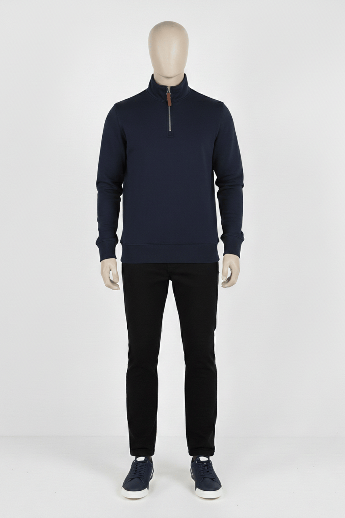 Erkek Dik Yaka Fermuarlı Slim Fit Sweatshirt LACİVERT