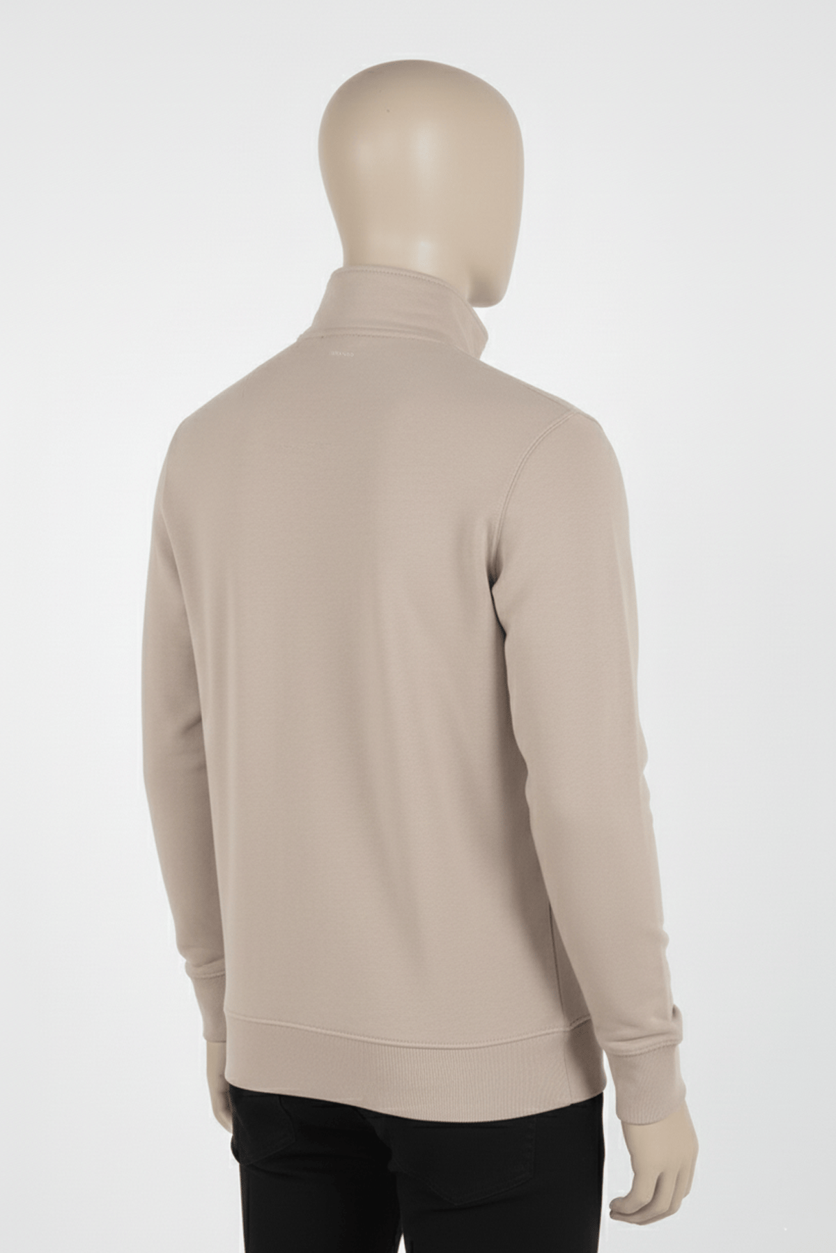 Erkek Dik Yaka Fermuarlı Slim Fit Sweatshirt BEJ