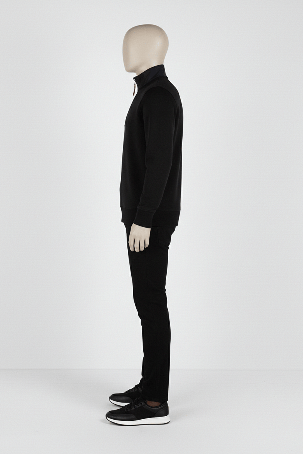 Erkek Dik Yaka Fermuarlı Slim Fit Sweatshirt SİYAH