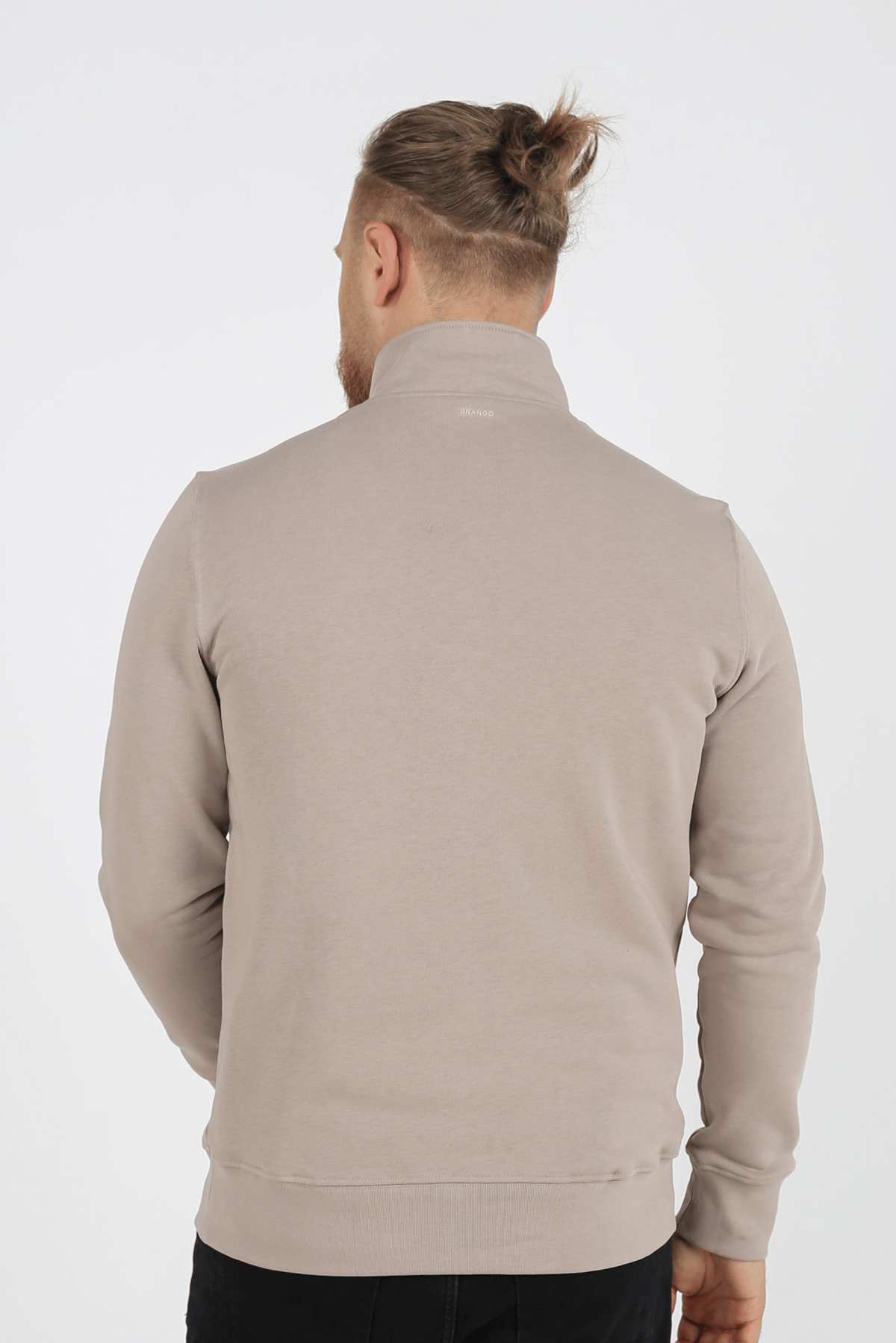Erkek Dik Yaka Fermuarlı Slim Fit Sweatshirt BEJ