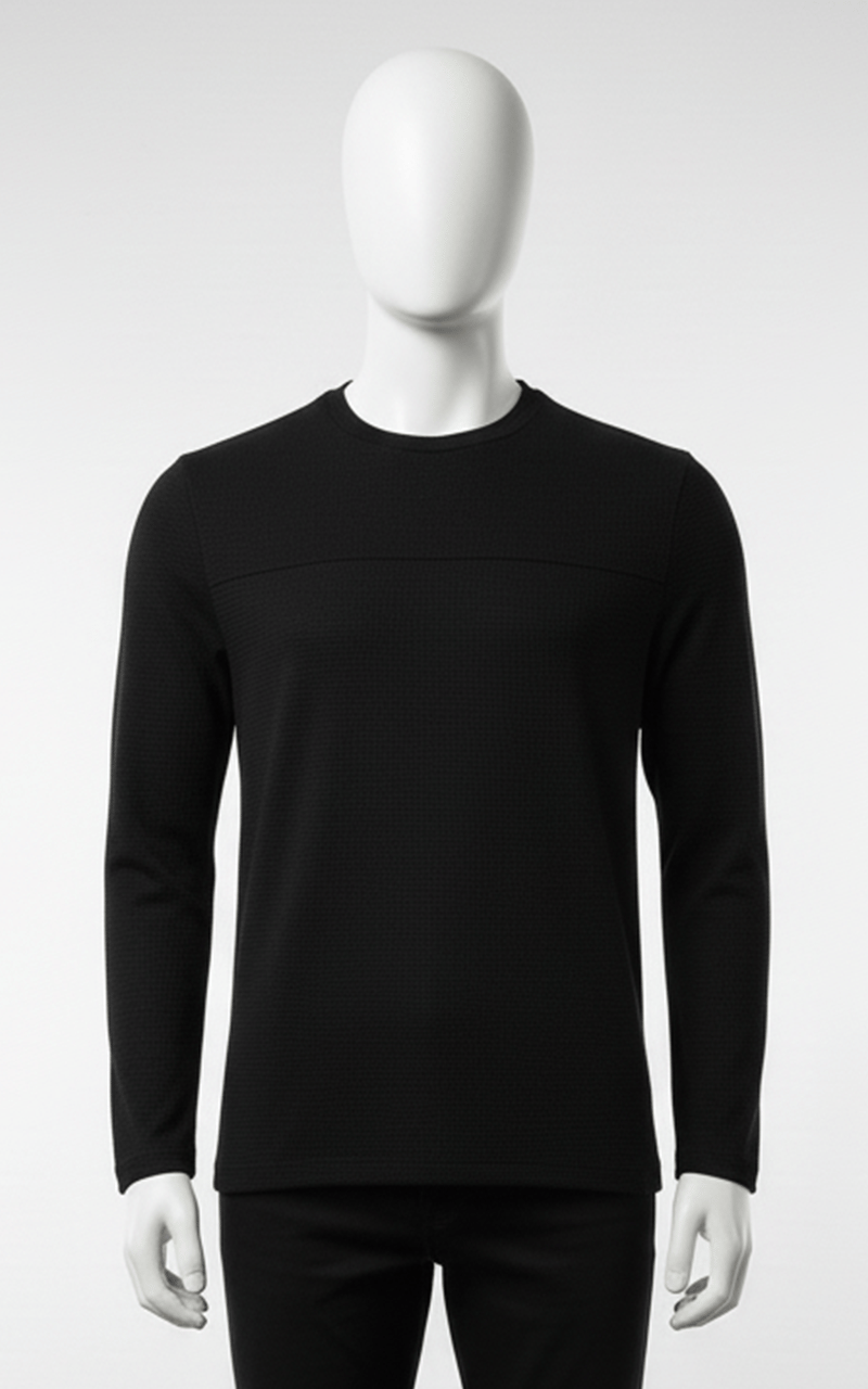 Erkek Standart Fit Rahat Kesim Waffle Dokulu Bisiklet Yaka Pamuklu Sweatshirt