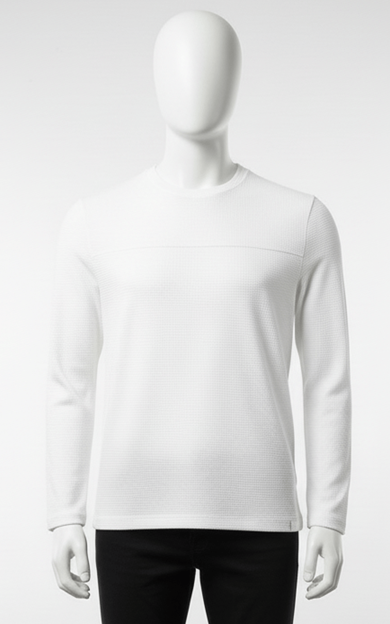 Erkek Standart Fit Rahat Kesim Waffle Dokulu Bisiklet Yaka Pamuklu Sweatshirt