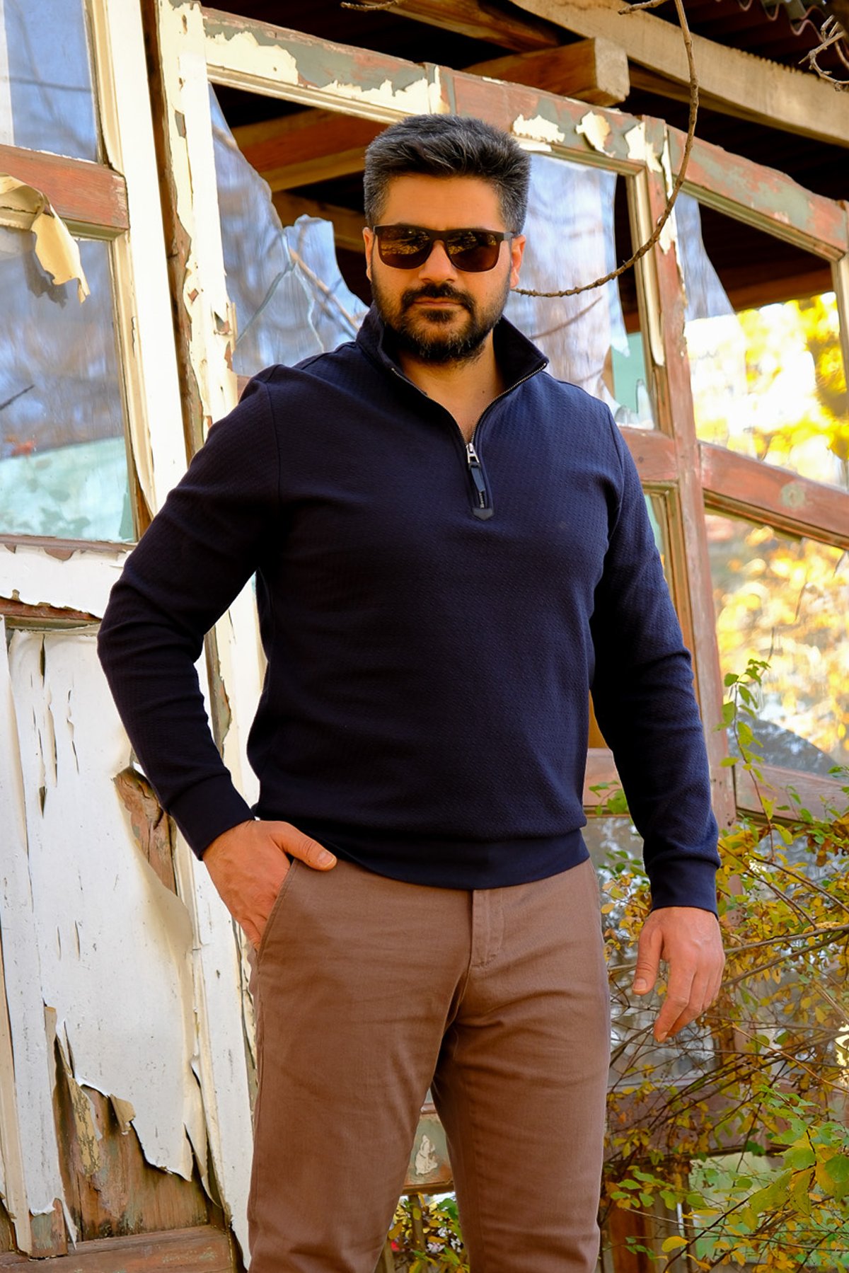 Erkek Yarım Fermuarlı Sweatshirt Lacivert