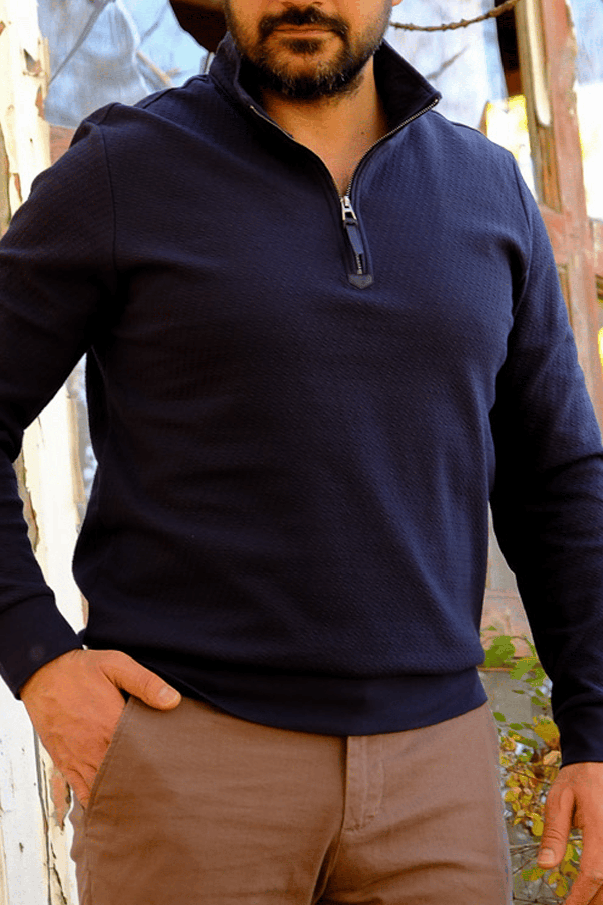 Erkek Yarım Fermuarlı Sweatshirt Lacivert