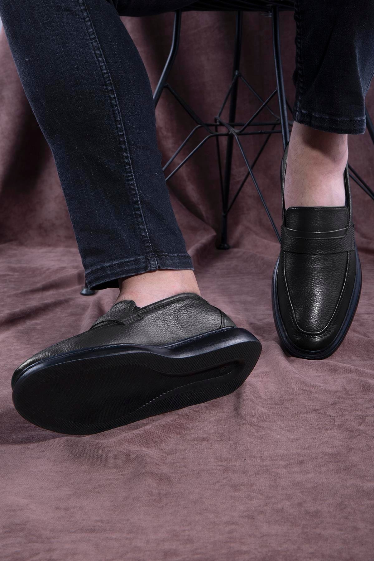Frio Hakiki Deri Erkek Günlük Loafer Ayakkabı - Siyah