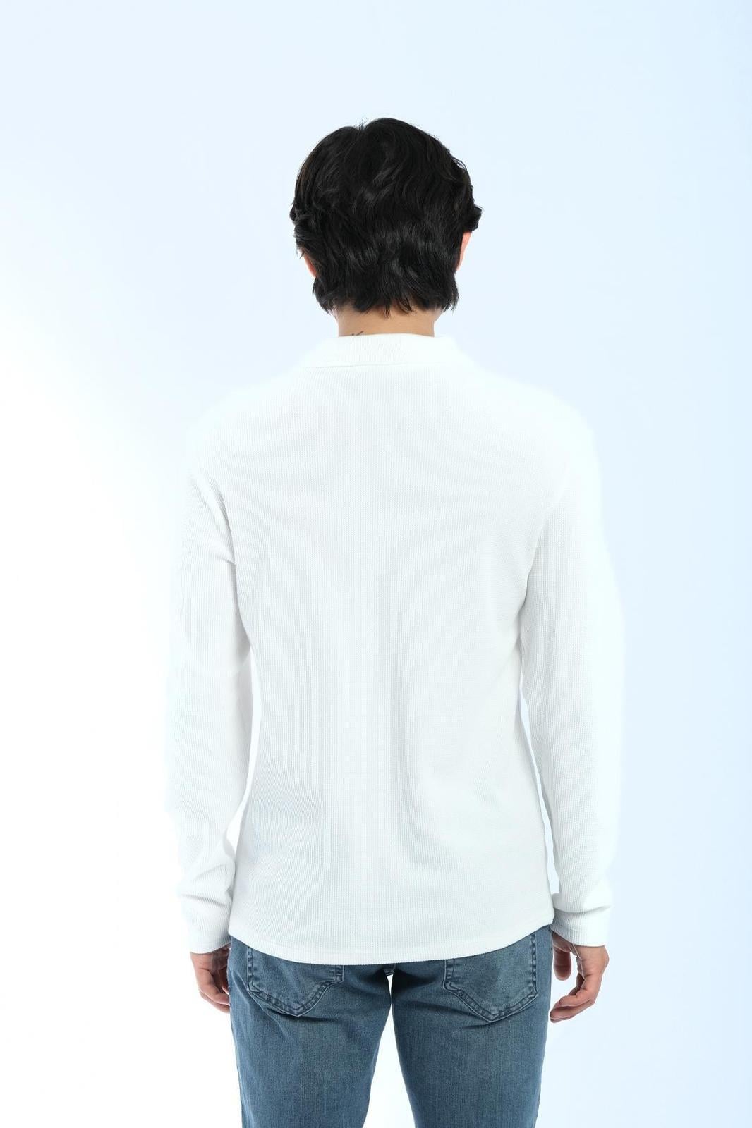 JS Polo Yaka Düğmeli Waffle Sweat Beyaz