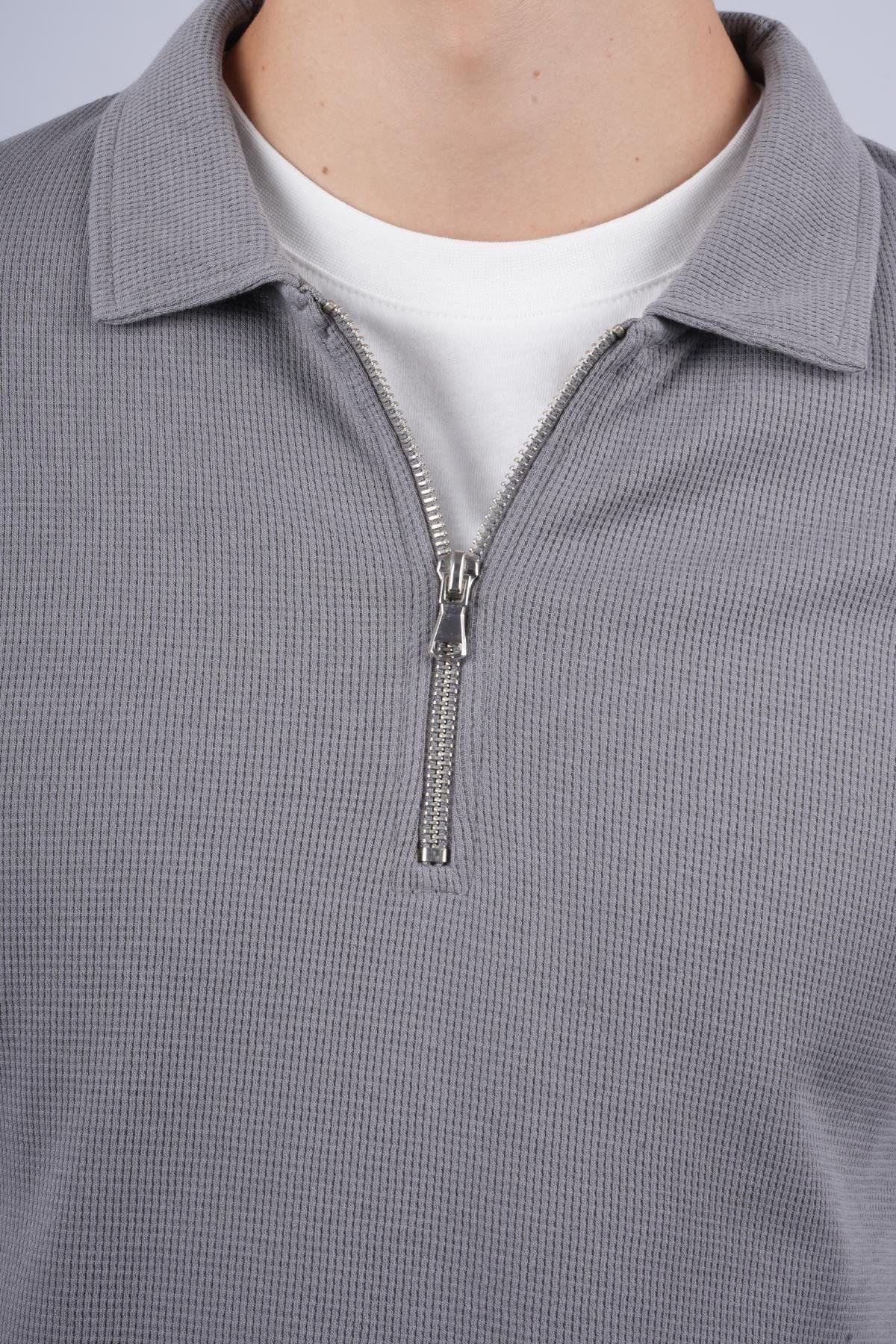 JS Polo Yaka Fermuarlı J Waffle Sweat