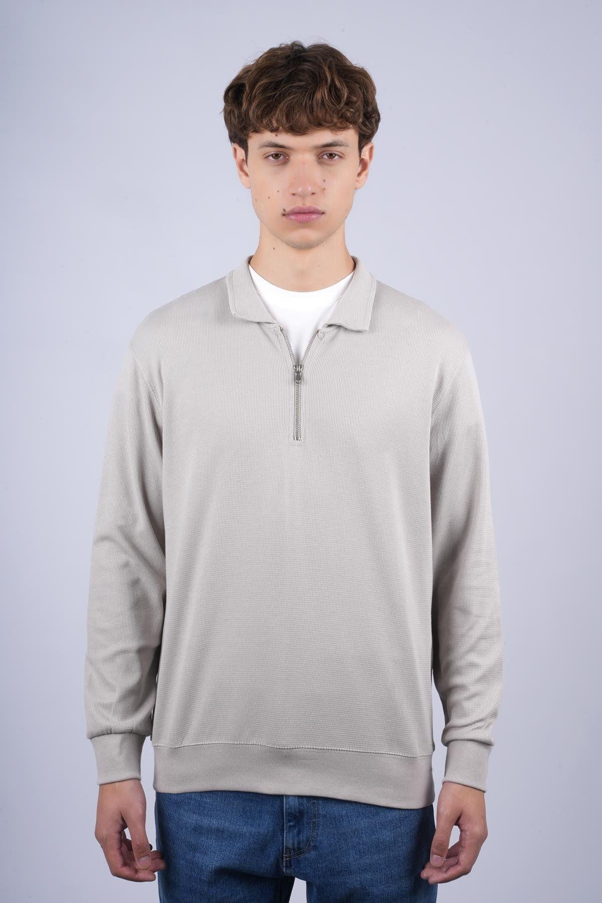 JS Polo Yaka Fermuarlı J Waffle Sweat