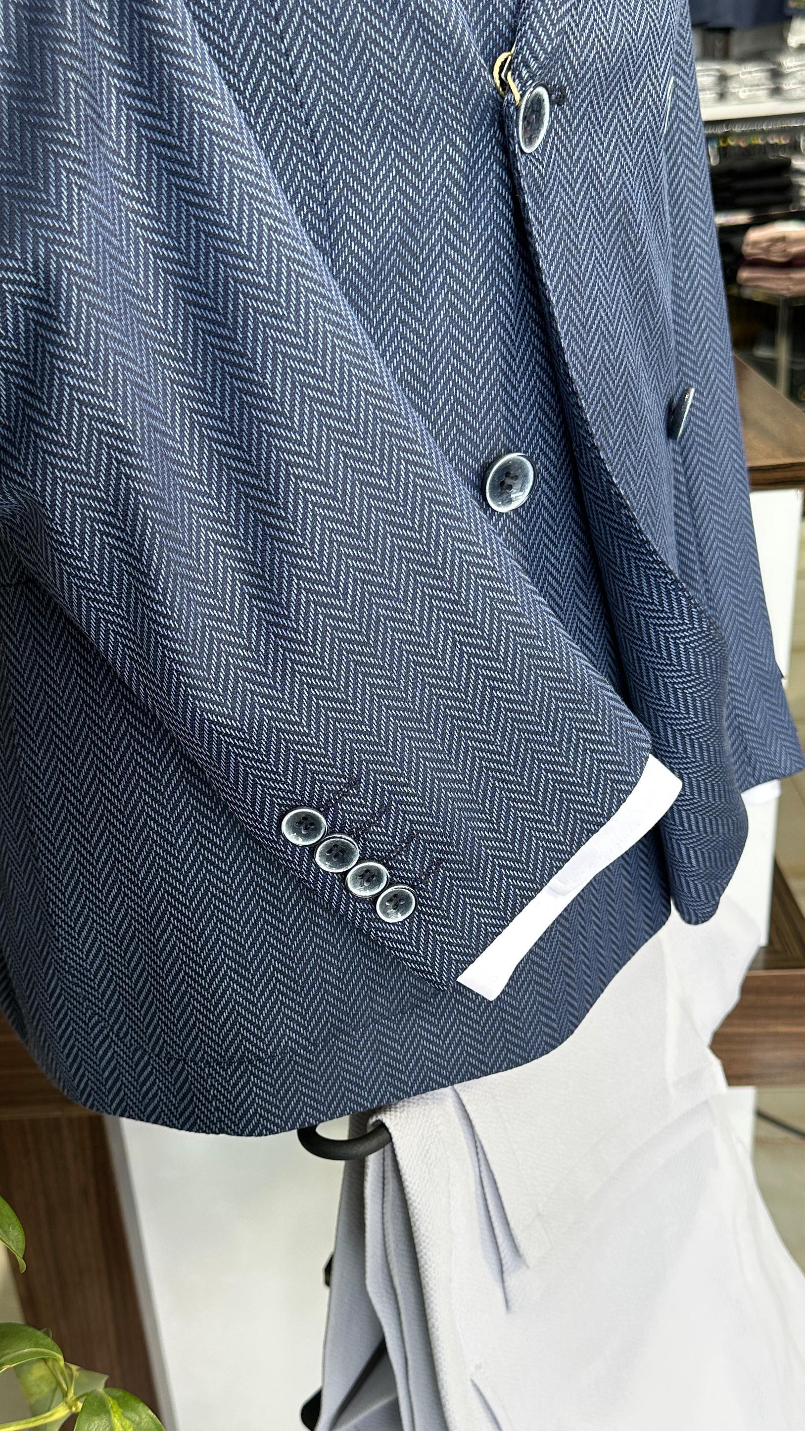 Lacivert Kruvaze Slim Fit Erkek Ceket (Astarsız)