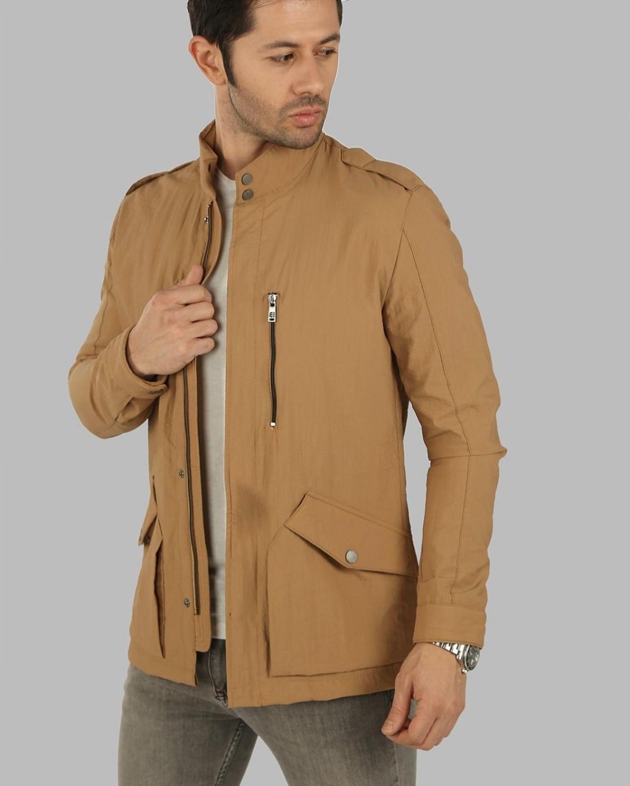 Mevsimlik Şık Fermuarlı Mont Camel