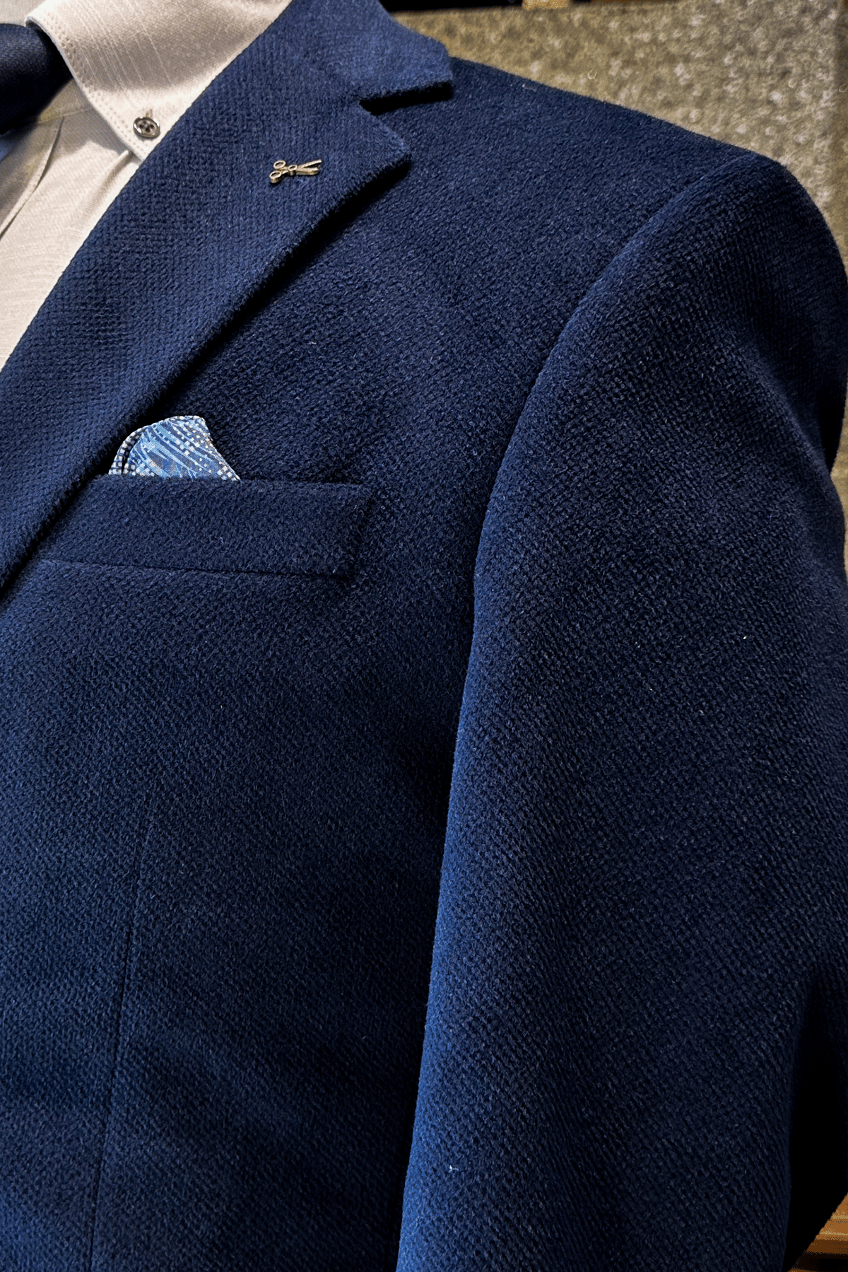 Slim Fit Çift Düğme Torba Cep Kadife Lacivert Erkek Ceket