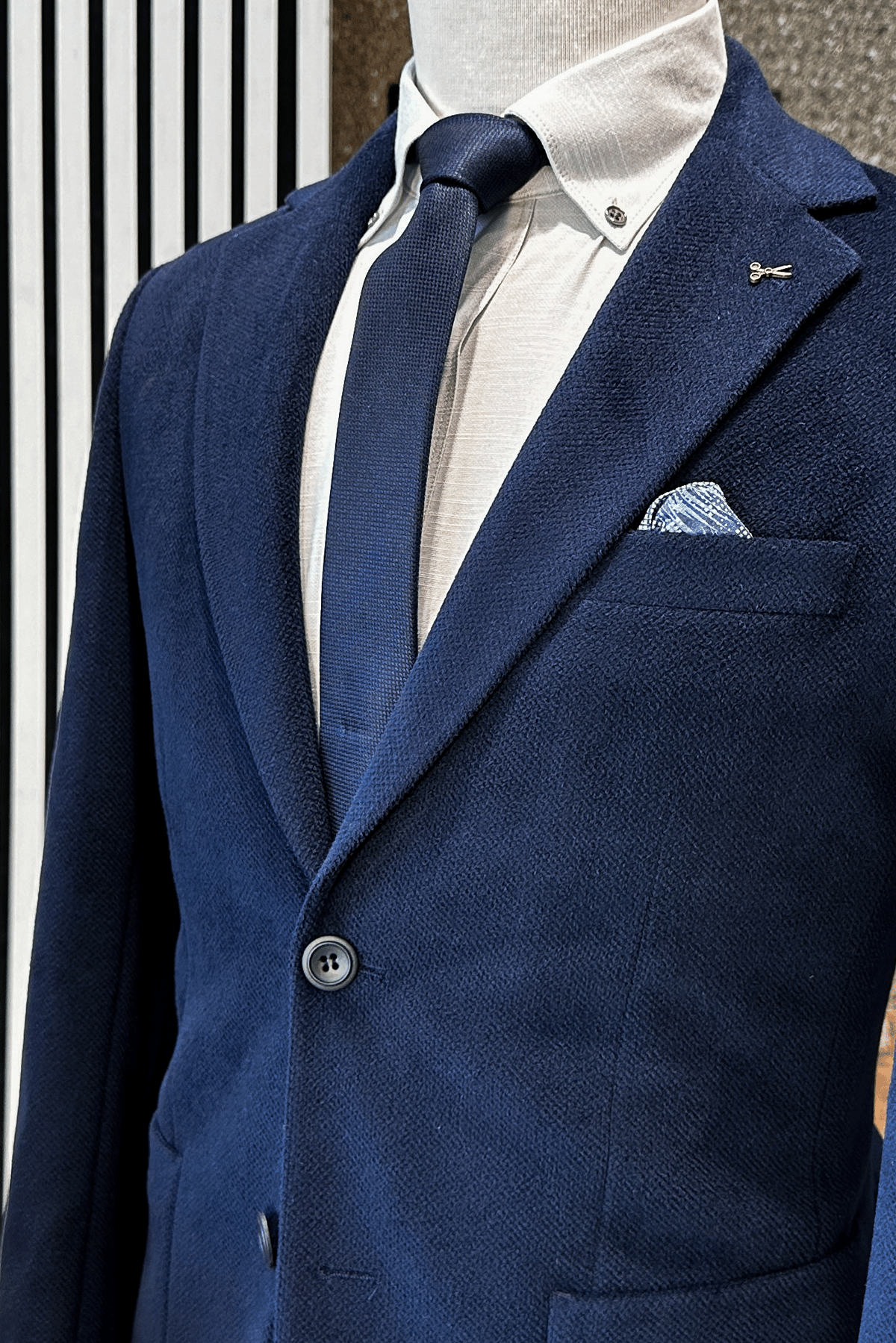 Slim Fit Çift Düğme Torba Cep Kadife Lacivert Erkek Ceket