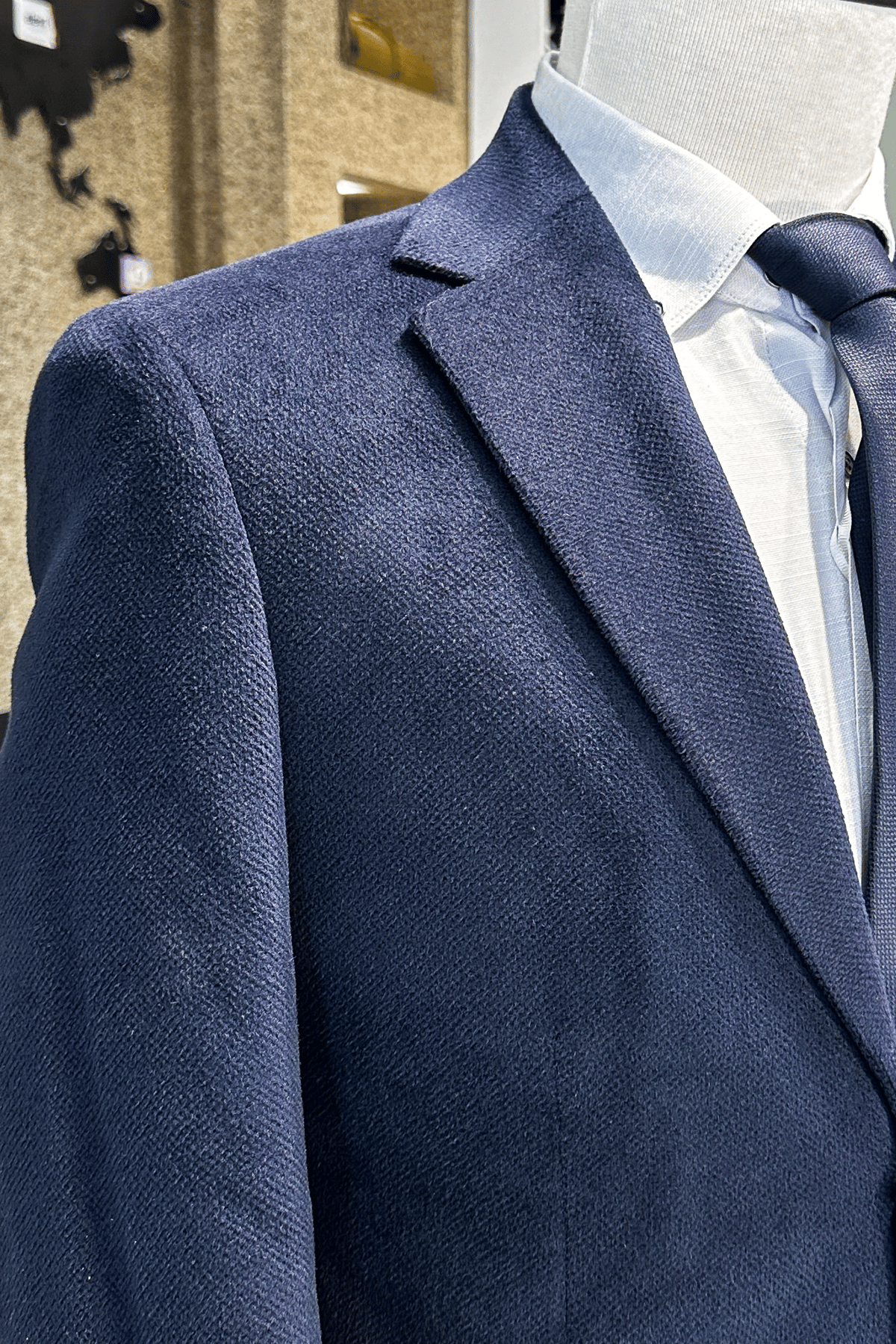 Slim Fit Çift Düğme Torba Cep Kadife Lacivert Erkek Ceket