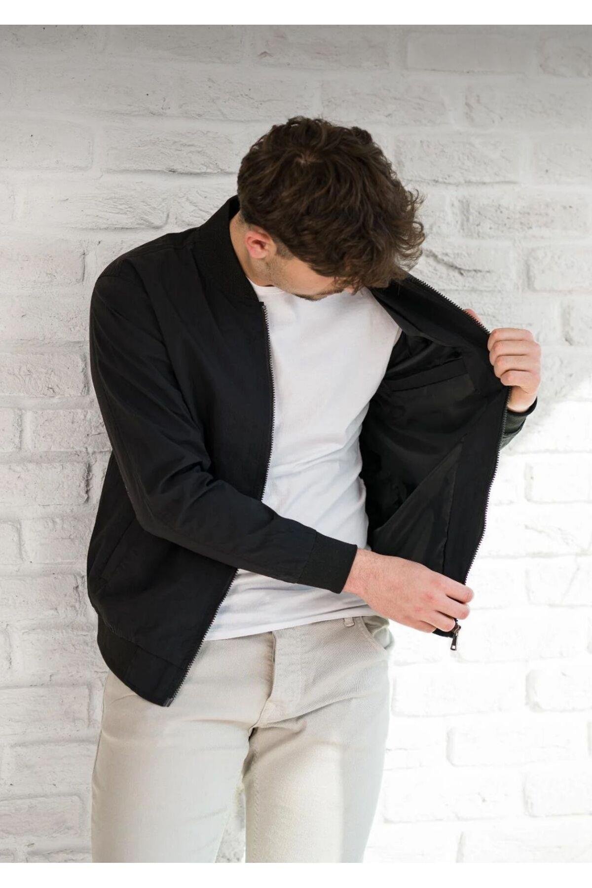 Slimfit Krinkle Kumaş Kolej Yaka Astarlı Baharlık Mont