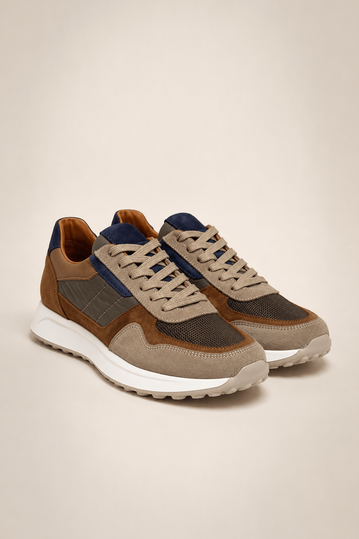 Süet Detaylı Hakiki Deri Erkek Sneaker -  EVA Taban - KUM