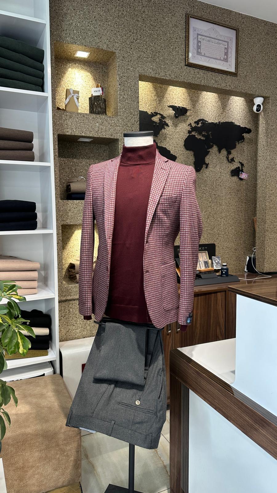 TORBA CEP KAZAYAĞI DESEN SELIM FIT BORDO CEKET