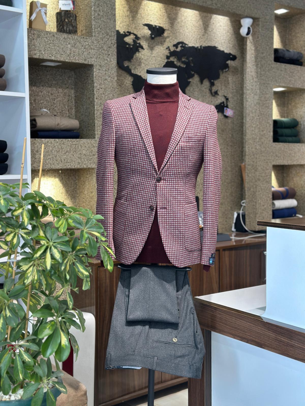 TORBA CEP KAZAYAĞI DESEN SELIM FIT BORDO CEKET