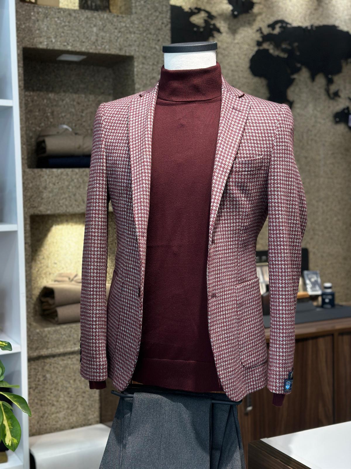 TORBA CEP KAZAYAĞI DESEN SELIM FIT BORDO CEKET