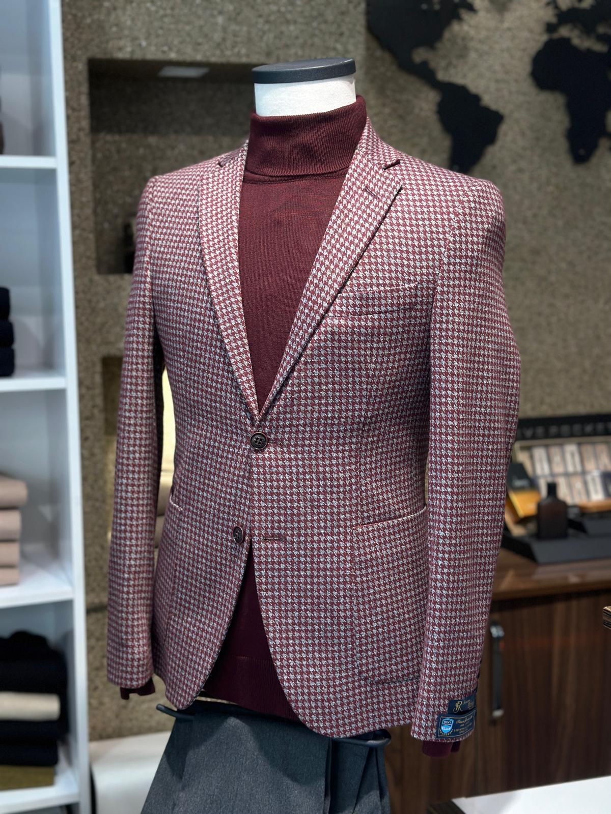TORBA CEP KAZAYAĞI DESEN SELIM FIT BORDO CEKET