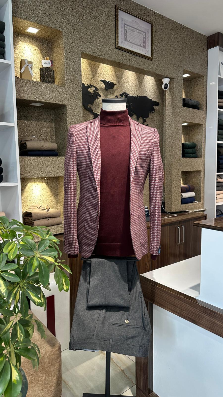 TORBA CEP KAZAYAĞI DESEN SELIM FIT BORDO CEKET