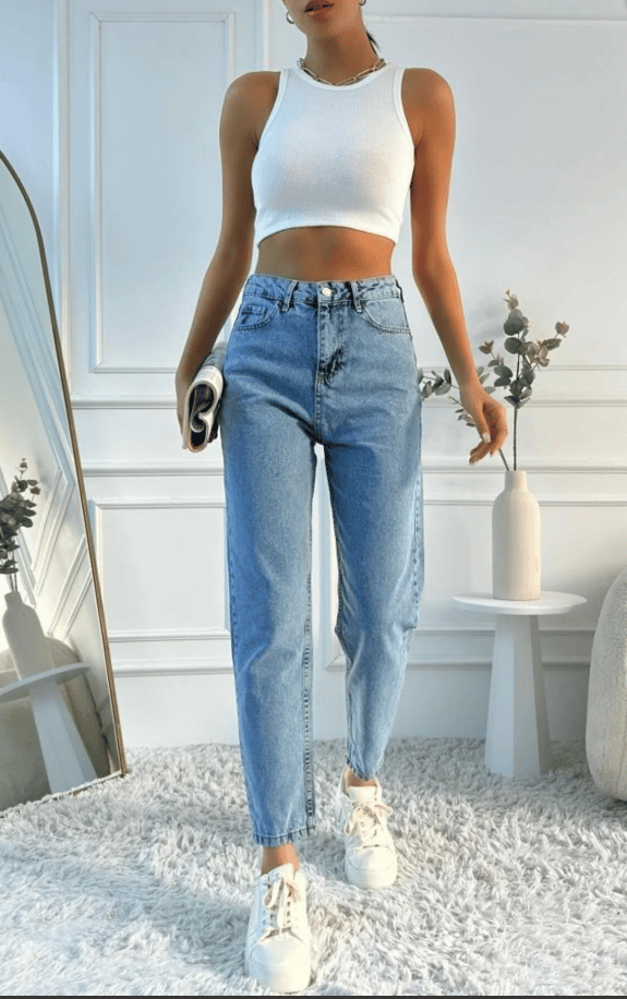  Kadın Mavi Kar Yıkama Süper Yüksek Bel Comfort Likralı Mom Kot Pantalon Jeans