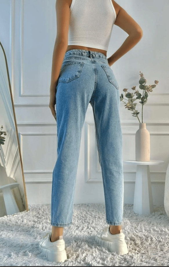  Kadın Mavi Kar Yıkama Süper Yüksek Bel Comfort Likralı Mom Kot Pantalon Jeans