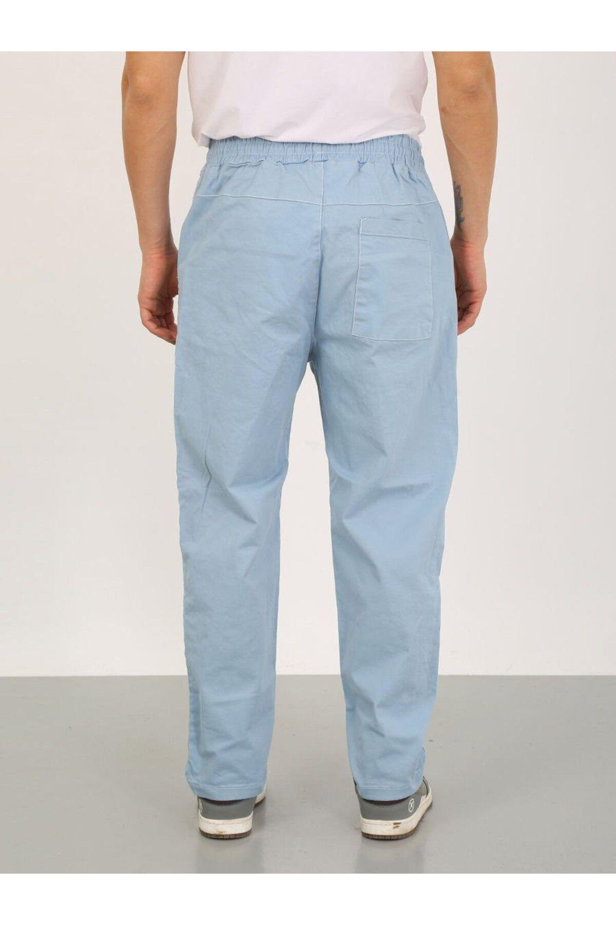 Açık Mavi Oversize Premium Sewing Cepli Yürüyüş Pantolonu-M - Açık Mavi