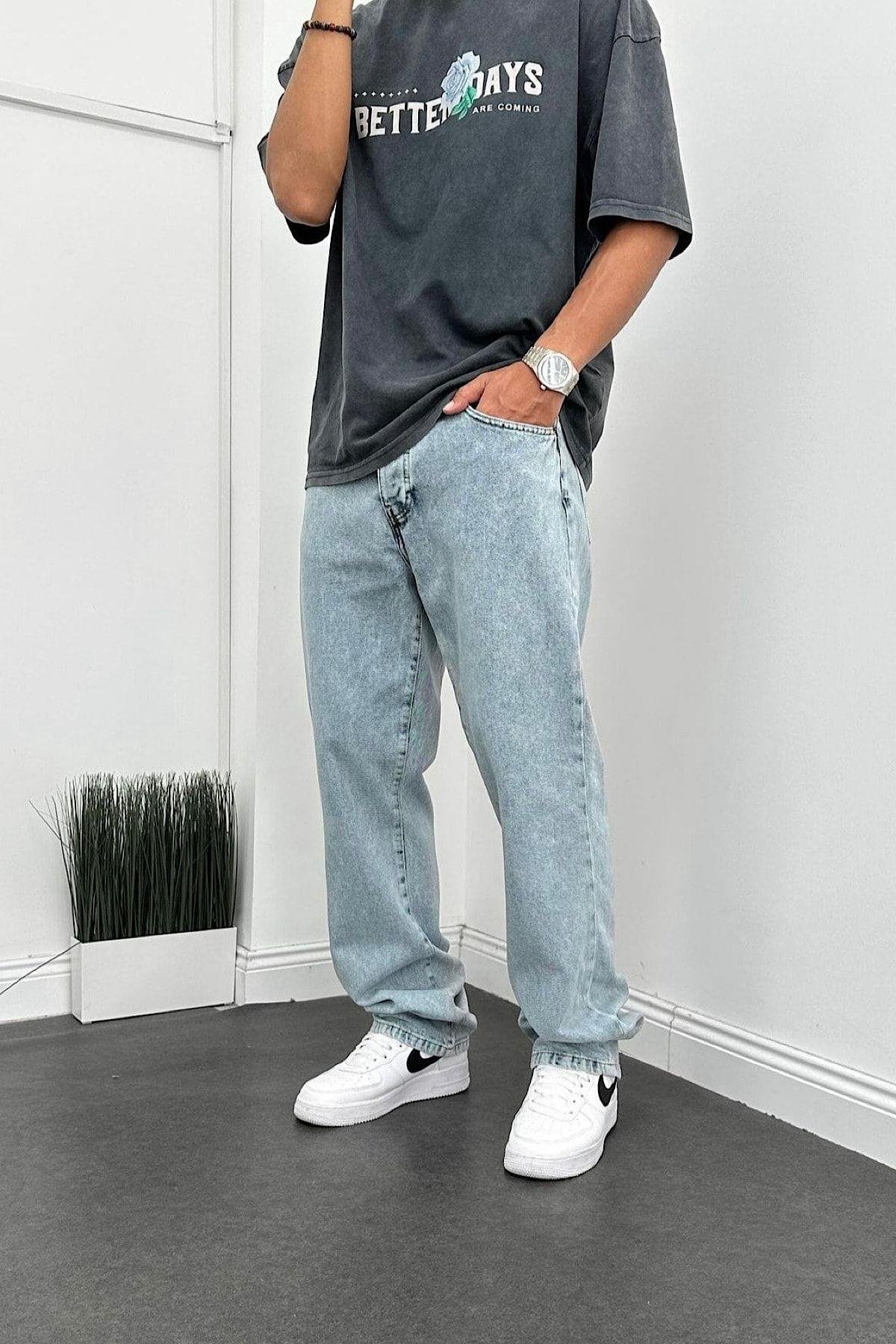 Baggy Bol Kalıp Buz Mavisi Kot Pantolon