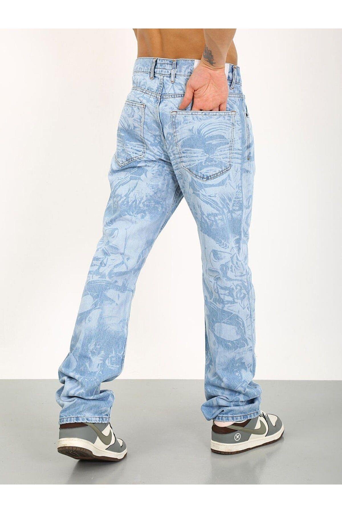 Baggy Desenli Buz Mavi Jean-Buz Mavi - 33